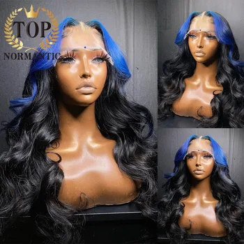 Topnormantic Blue Highlight Бразилски Косата 13x4 Синтетични Косми На Дантели Перуки със Средна Обемна Част от Вълна 13x6 Естествени Косата на Перука за Женщи