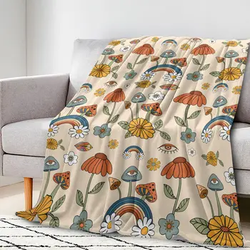 KACISSY Деревенское горското одеяло с гъбични цветни очи, каре с 3D принтом, Меко и приятно одеяло за деца, постелки за възрастни