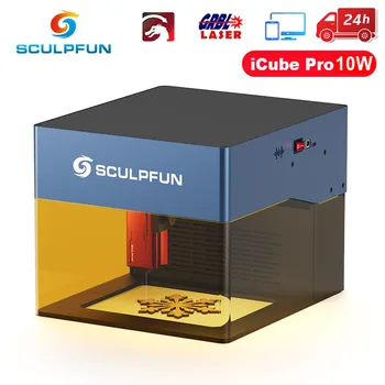 SCULPFUN iCube Pro 10 W Лазерен Гравьор Машина за Дим Филтър Температура Подкрепа БТ Type-C За Дърво, Метал Мини Лазерно Гравиране С CNC