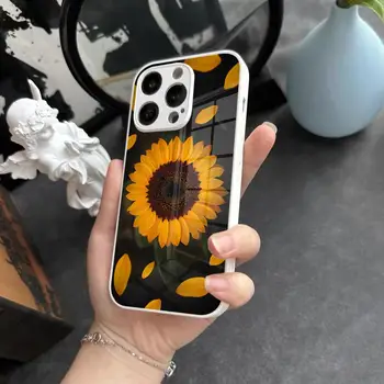 Калъф за телефон Sunflower Art за Iphone 15 13 12 14 11 Pro Max Mini X Xr Xs 8 7 Puls 6 Стъкло