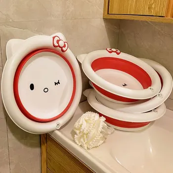Sanrio Hello Kitty Сгъваема мивка за дрехи Преносим Пътна Сгъваема мивка Сигурен Здрава сгъваема мивка за баня Домакински