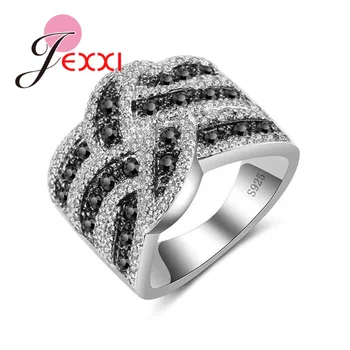 Маркови годежни пръстени от сребро 925 проба За жени, Модни пръстени ръчно изработени от черен прозрачен кубическим цирконием, Широки пръстени Bague Bijoux