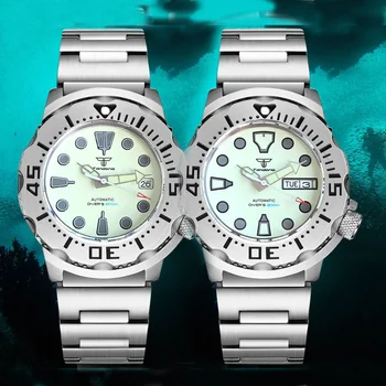 мъжки механичен часовник Tandorio S NH36 Diver Steel 42 мм, напълно нажежен циферблат, ръчни часовници Monster с гривната от сапфировой стомана, верижка от сапфировой стомана