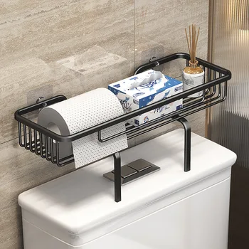 Просторен алуминиев багажник за съхранение, срок на годност на присоске за тоалетна в банята, монтаж на стена съхранение без перфорация Над държач за тоалетна в банята