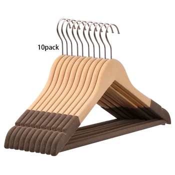 10 x висококачествена луксозна дървена закачалка кадифе закачалка за палто през рамо, подкрепа за индивидуален лого