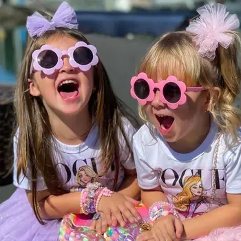 Цветни Детски Слънчеви Очила С Подсолнухом В Нова Кръгла Рамка Оттеняют Детски Слънчеви Очила с Цветен Модел за Момичета