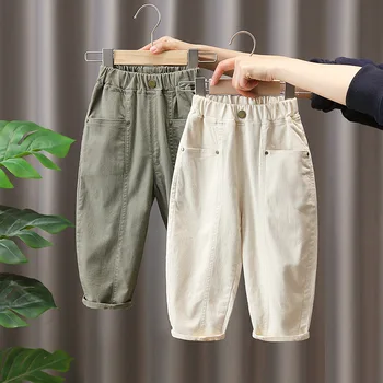 Панталони за момчета, пролет-есен, Детски свободни панталони, Детски панталони-карго За момчета, Детски памучни панталони с еластичен ластик на талията, 2-7 години