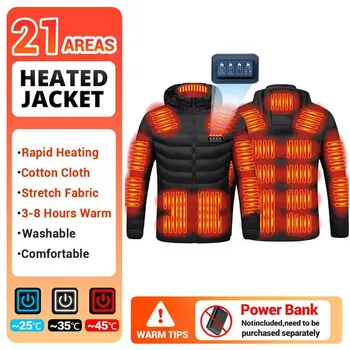 Мъжко яке с нагревател зона 21, зимни якета с електрически отопляеми USB, топло топло палто sprots с дрехи с подгряване, Памучен яке