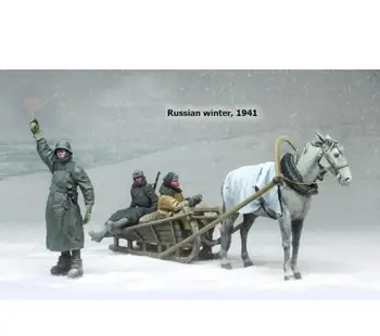 Нов В разглобено формата на 1/35 Руска зима 1939 ВКЛЮЧВА (3 войник, кон, сани), Определени терени направи си САМ Играчка Неокрашенная модел от смола