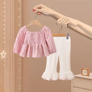 Комплект за момичета, пролет и есен 2023, нов памук комплект от две части в корейски стил за момичета, модерен случайни комплект детски дрехи