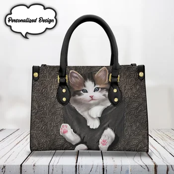 Скъпа имат чанта с изображение на котка за дами и момичета от кожата премиум-клас, преносими чанти за пътуване, чанта с двоен пагон.