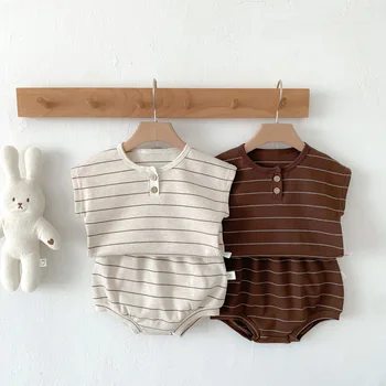 2024 Летни бебешки комплекти в корейски стил Модерен шарени дрехи за новородени Дрехите за новородени момичета Дрехи за момчета Топ Шорти 2 елемента