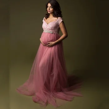 Яка в една линия, дантелени мрежести рокли за фотография на бременни, пола, за фотосесии на бременни, сексуална ежедневни облекла за бременни жени