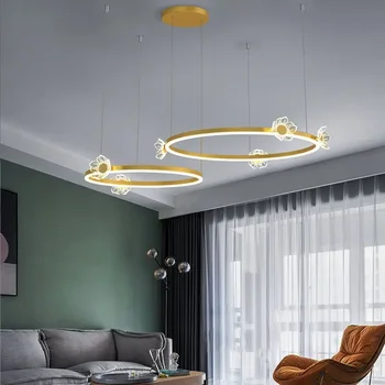 Модерна led кристален таван полилей, висящ лампа в скандинавски стил с пеперуди и цветя, обикновен, висящи лампа за дневна, спалня