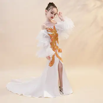 Луксозни елегантни вечерни рокли принцеса Русалка на сватба, рожден Ден, дрехи за модния подиум с бродерия, рокля без раменете за момичета Y2844