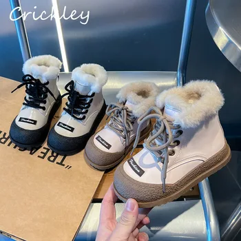 Модерни детски обувки от изкуствена кожа, дизайнерски ботильоны с цип от изкуствена кожа за момчета и момичета, топли плюшени мини детски зимни обувки