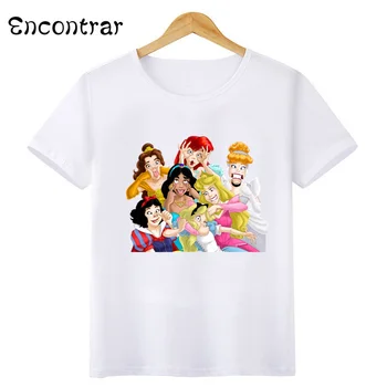 Детска тениска с изображение на Принцеса Дисни, Аврора Тиен Бел, Дрехи с принтом Замразени Елза За момичета, Риза за малки момчета, Детски блузи, HKP5301