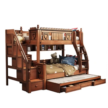 висока и ниска легло от масивна дървесина, дървени легло от масивна дървесина, двуетажно легло за майката, двуетажна бебешко легло