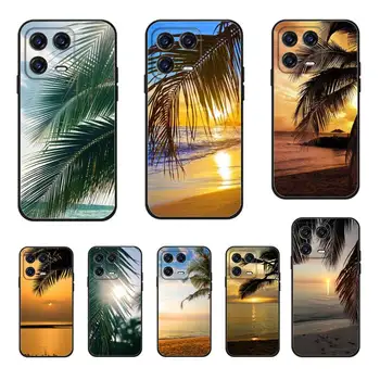 Летен Плажен Калъф Sunset Sea Palm Tree За Xiaomi 12 11 11T 11S 10 10T 9 8 7 6 5 Pro Plus 5G и 4G Силиконов Черен Калъф За вашия Телефон