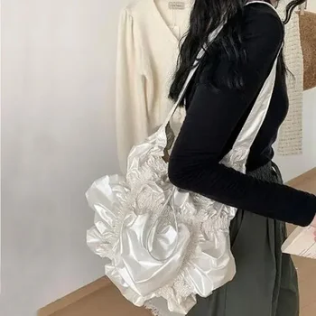 Луксозна дизайнерска дамска чанта през рамо с рюшами от лъскава и мека кожа на съвсем малък, голяма чанта-месинджър, Корейски модни чанти през рамо