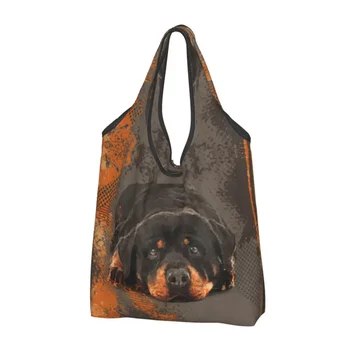 Чанта-тоут за пазаруване с шарени сладък куче-ротвайлер, преносима чанта-купувач за домашни любимци на рамото