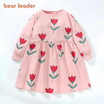 Рокля за момичета Bear Leader, новост есента 2023, рокля с дълги ръкави и анимационни принтом 