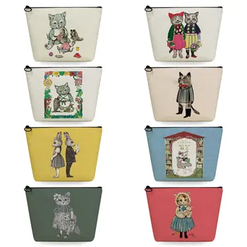 Многофункционални Модни Теплопередающие Козметични чанти молив случай в японски стил, Красива Жена косметичка с принтом на момичето-котка
