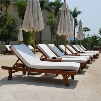 градински мебели сгъваема възглавница канапе от тиково дърво на открито, шезлонг плажната легло стол шезлонг