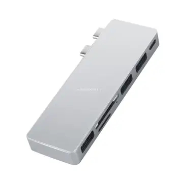 Алуминиев адаптер-USB хъб C 6 в 1, зарядно устройство, 3 USB порта, директна доставка със скорост 5 Gbit/s