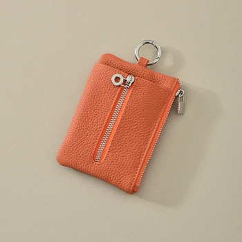 Чантата за ключовете от телешка кожа с централен слой, мъжки и дамски кожени, многофункционална чанта за ключовете от колата, нула портфейл, чанта за карти, вграден склад