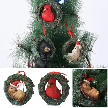 Коледна украса, Сладки мультяшные животни в венке, подвесная Коледно дърво 2024, изделия от лосове, окачване на фона на мечка от смола W U2G5