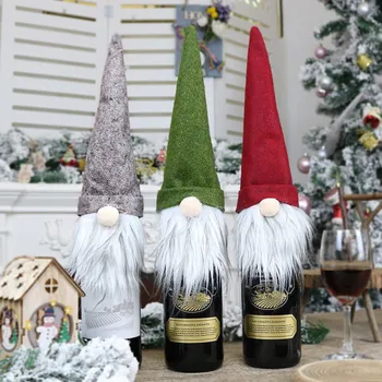 Коледна капак за бутилки с шампанско и вино Сладък Гном Безлични Кукла Коледната Капак за бутилки, кукли на Дядо Коледа Коледна Украса